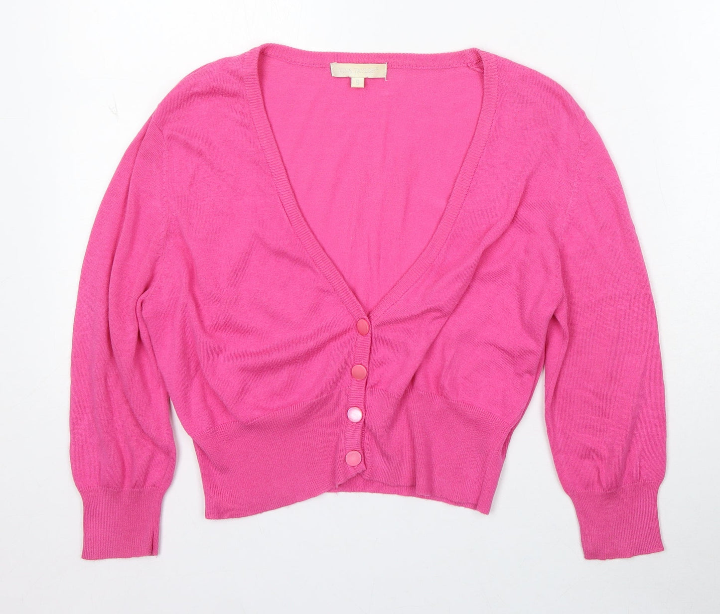 Tina Taylor Womens Pink V-Neck Acrylic Cardigan Jumper Size S