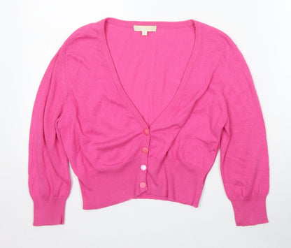 Tina Taylor Womens Pink V-Neck Acrylic Cardigan Jumper Size S