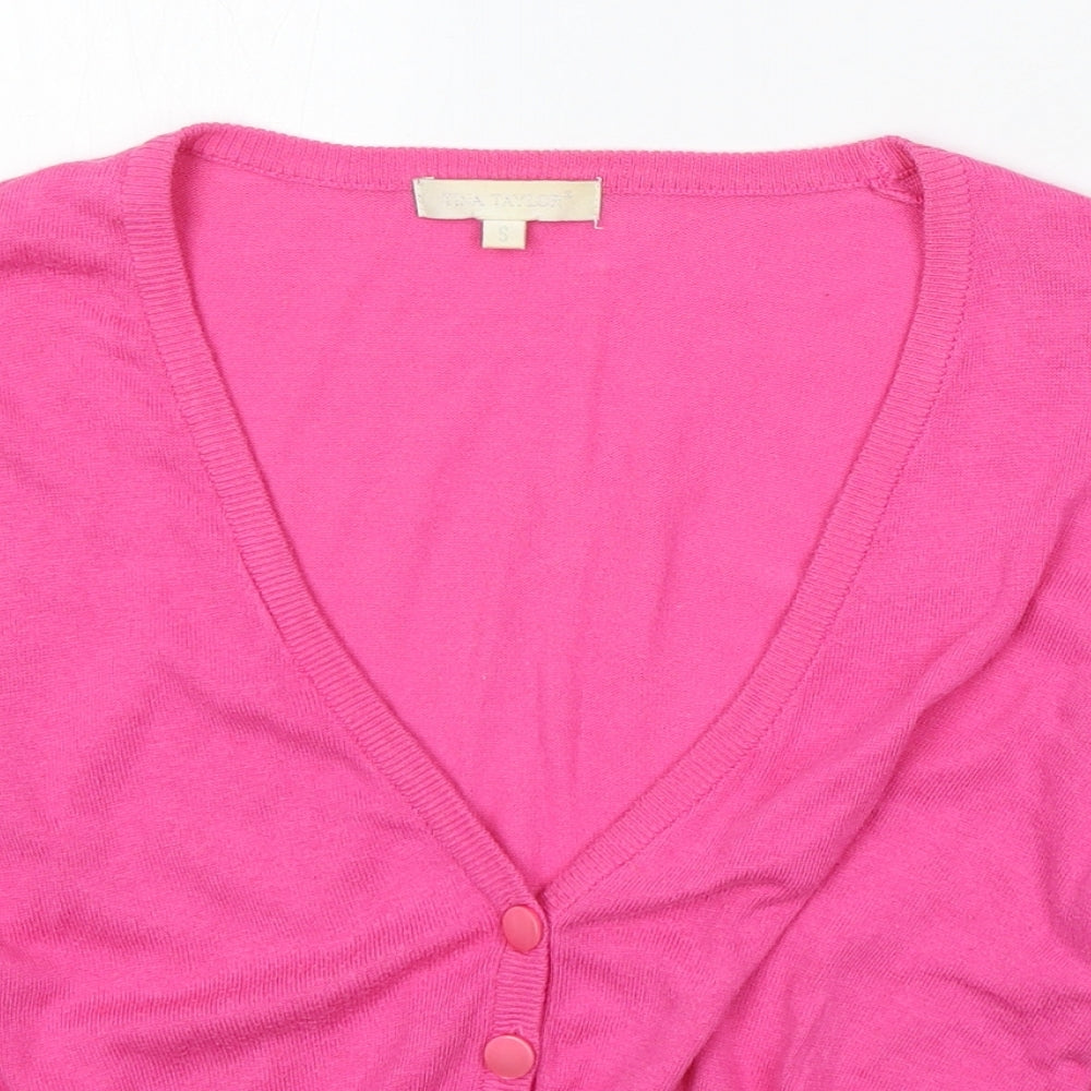 Tina Taylor Womens Pink V-Neck Acrylic Cardigan Jumper Size S