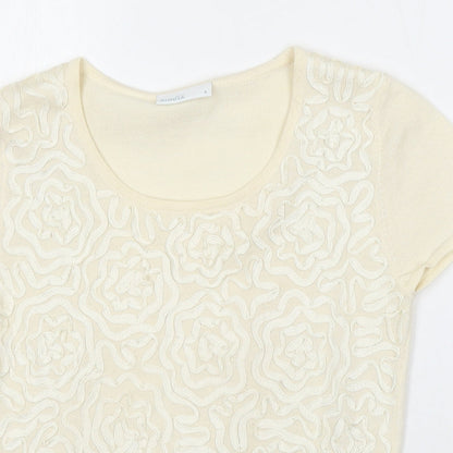 Minosa Womens Ivory Round Neck Acrylic Pullover Jumper Size S