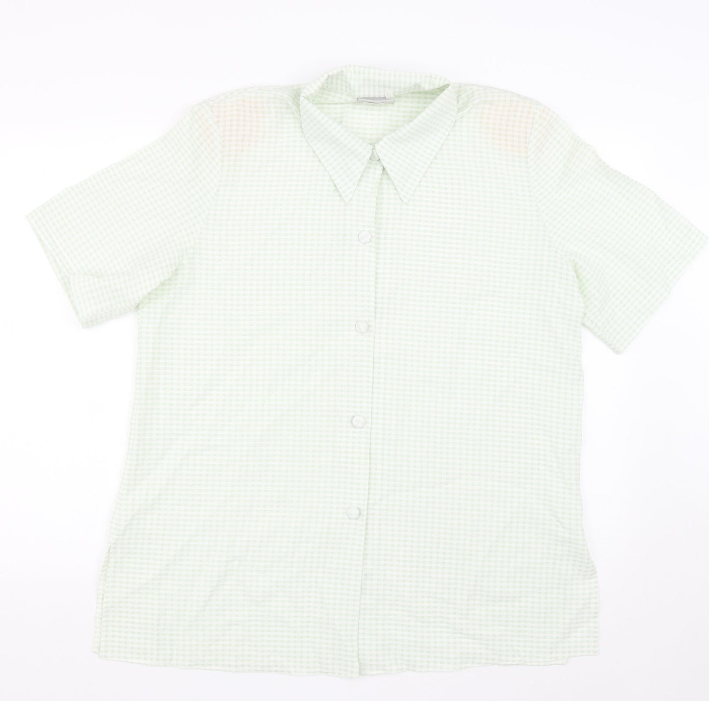Gypsy Rose Womens Green Polyester Basic Button-Up Size L Collared - Gingham pattern