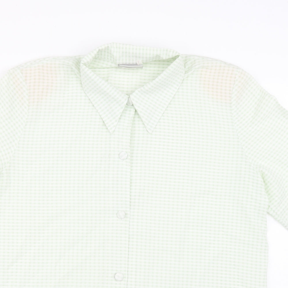 Gypsy Rose Womens Green Polyester Basic Button-Up Size L Collared - Gingham pattern