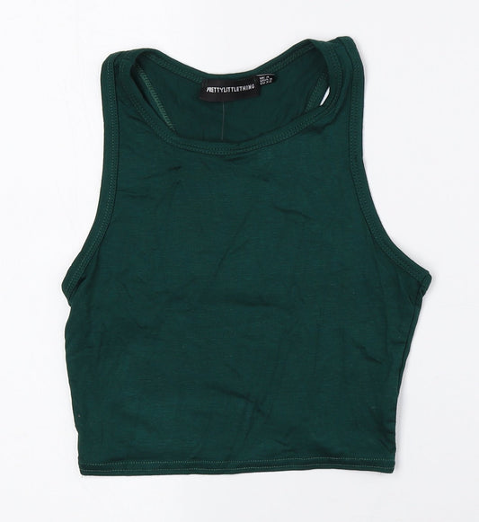 PRETTYLITTLETHING Womens Green Viscose Cropped Tank Size 4 Crew Neck