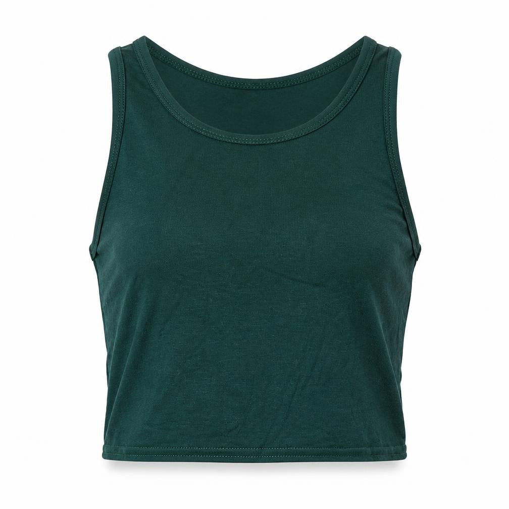 PRETTYLITTLETHING Womens Green Viscose Cropped Tank Size 4 Crew Neck