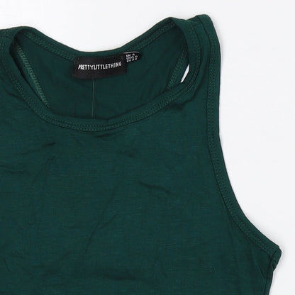 PRETTYLITTLETHING Womens Green Viscose Cropped Tank Size 4 Crew Neck