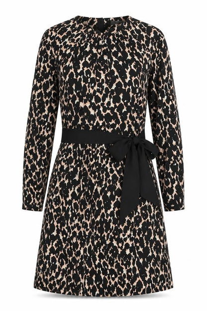 Great Plains Womens Black Animal Print Polyester A-Line Size L Round Neck Button