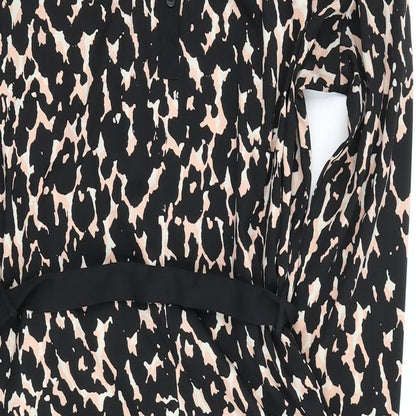 Great Plains Womens Black Animal Print Polyester A-Line Size L Round Neck Button
