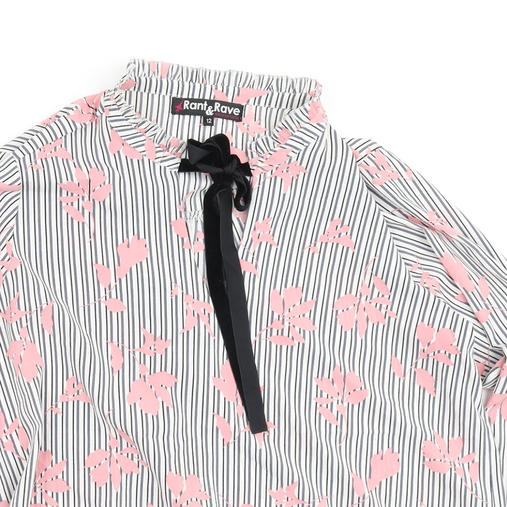 Rant and Rave Womens Pink Striped Polyester Basic Blouse Size 12 Round Neck
