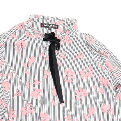 Rant and Rave Womens Pink Striped Polyester Basic Blouse Size 12 Round Neck