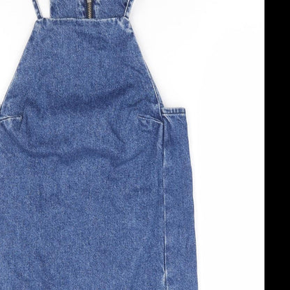 Topshop Womens Blue Cotton Pinafore/Dungaree Dress Size 4 Scoop Neck Zip