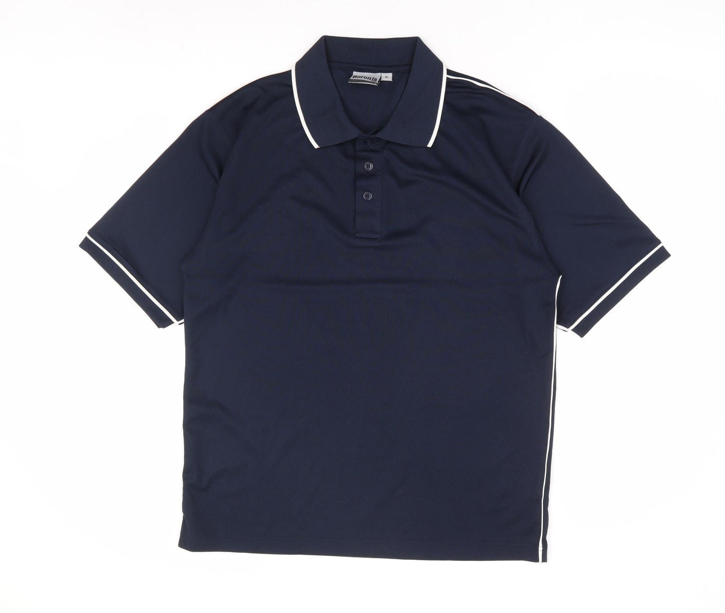 Boronia Mens Blue Polyester Polo Size S Collared Button - Contrast Trim