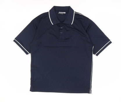 Boronia Mens Blue Polyester Polo Size S Collared Button - Contrast Trim