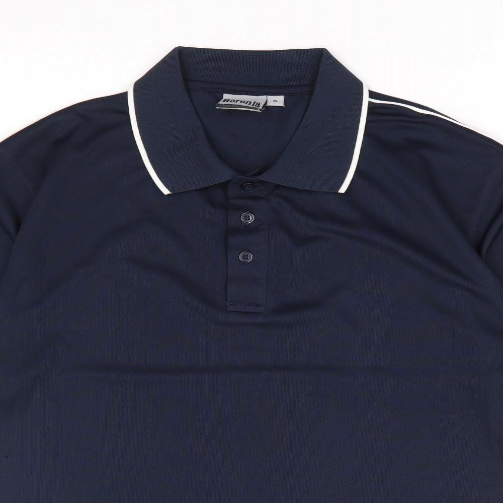 Boronia Mens Blue Polyester Polo Size S Collared Button - Contrast Trim