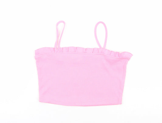 SheIn Womens Pink Polyester Cropped Tank Size S Square Neck - Ribbed