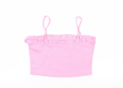 SheIn Womens Pink Polyester Cropped Tank Size S Square Neck - Ribbed