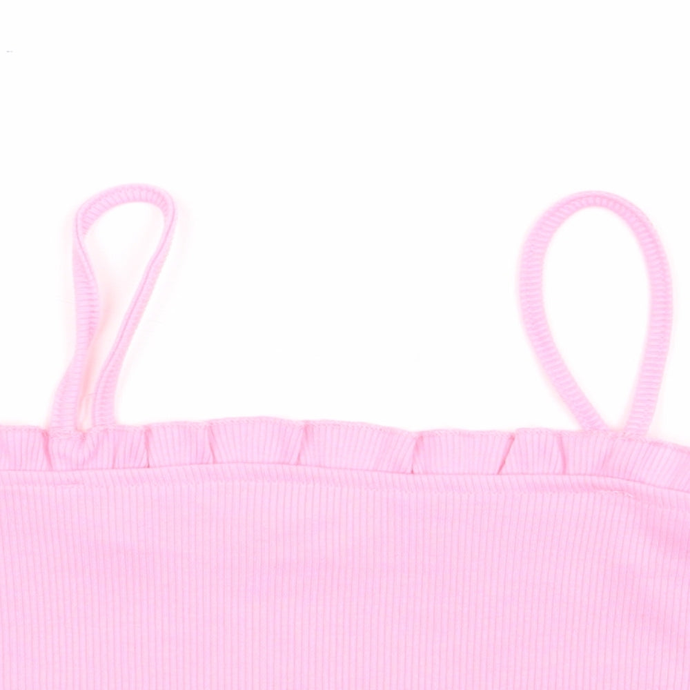 SheIn Womens Pink Polyester Cropped Tank Size S Square Neck - Ribbed