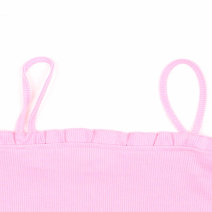 SheIn Womens Pink Polyester Cropped Tank Size S Square Neck - Ribbed