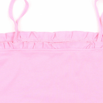 SheIn Womens Pink Polyester Cropped Tank Size S Square Neck - Ribbed