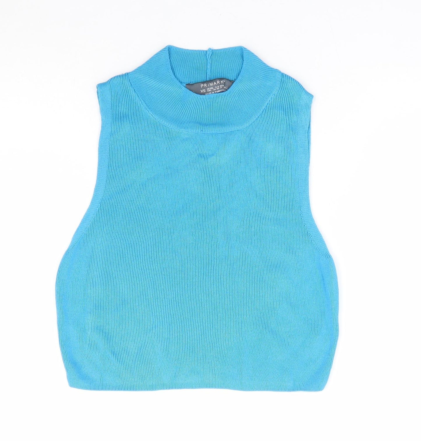 Primark Womens Blue Mock Neck Acrylic Vest Jumper Size 6