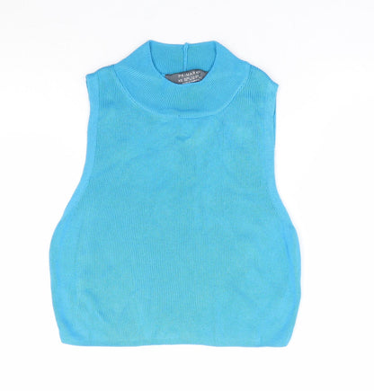 Primark Womens Blue Mock Neck Acrylic Vest Jumper Size 6