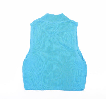 Primark Womens Blue Mock Neck Acrylic Vest Jumper Size 6