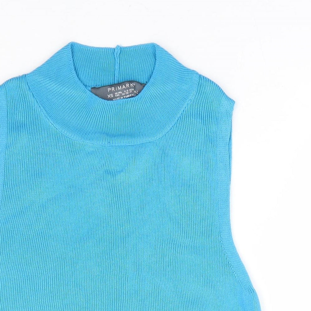 Primark Womens Blue Mock Neck Acrylic Vest Jumper Size 6