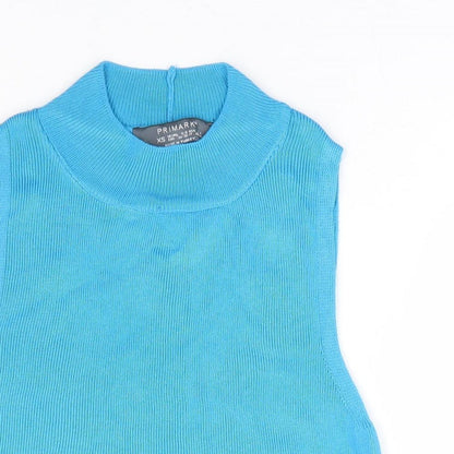 Primark Womens Blue Mock Neck Acrylic Vest Jumper Size 6