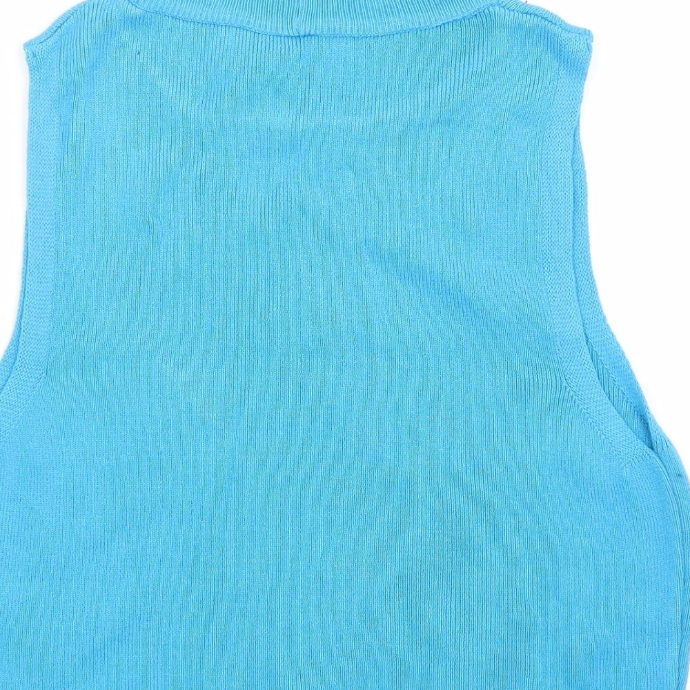 Primark Womens Blue Mock Neck Acrylic Vest Jumper Size 6