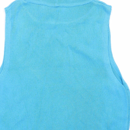 Primark Womens Blue Mock Neck Acrylic Vest Jumper Size 6