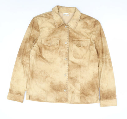 Hucke Woman Womens Beige Polyester Jersey Button-Up Size 12 Collared