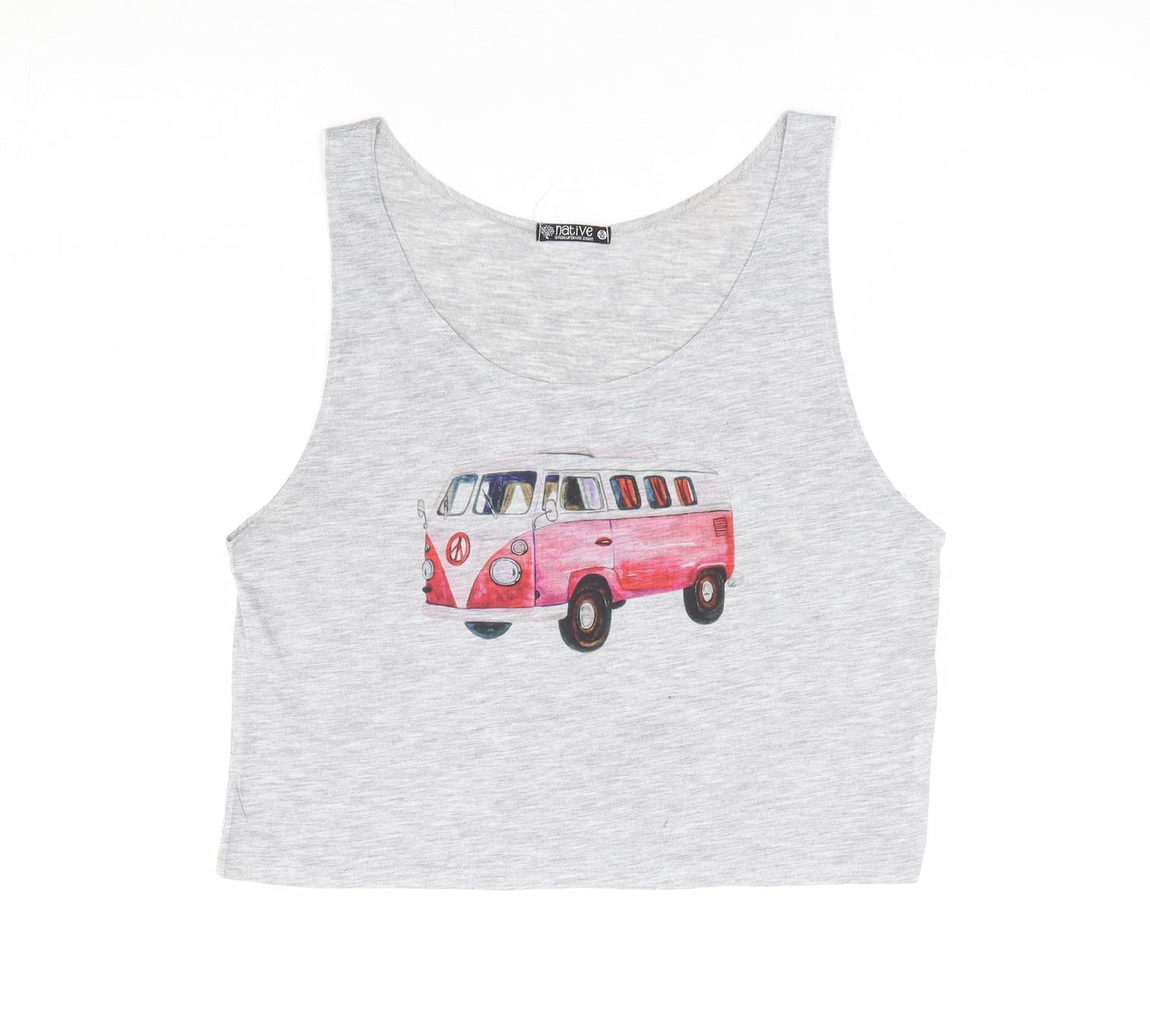 Native Womens Grey Polyester Cropped Tank Size S Scoop Neck - Volkswagen Van