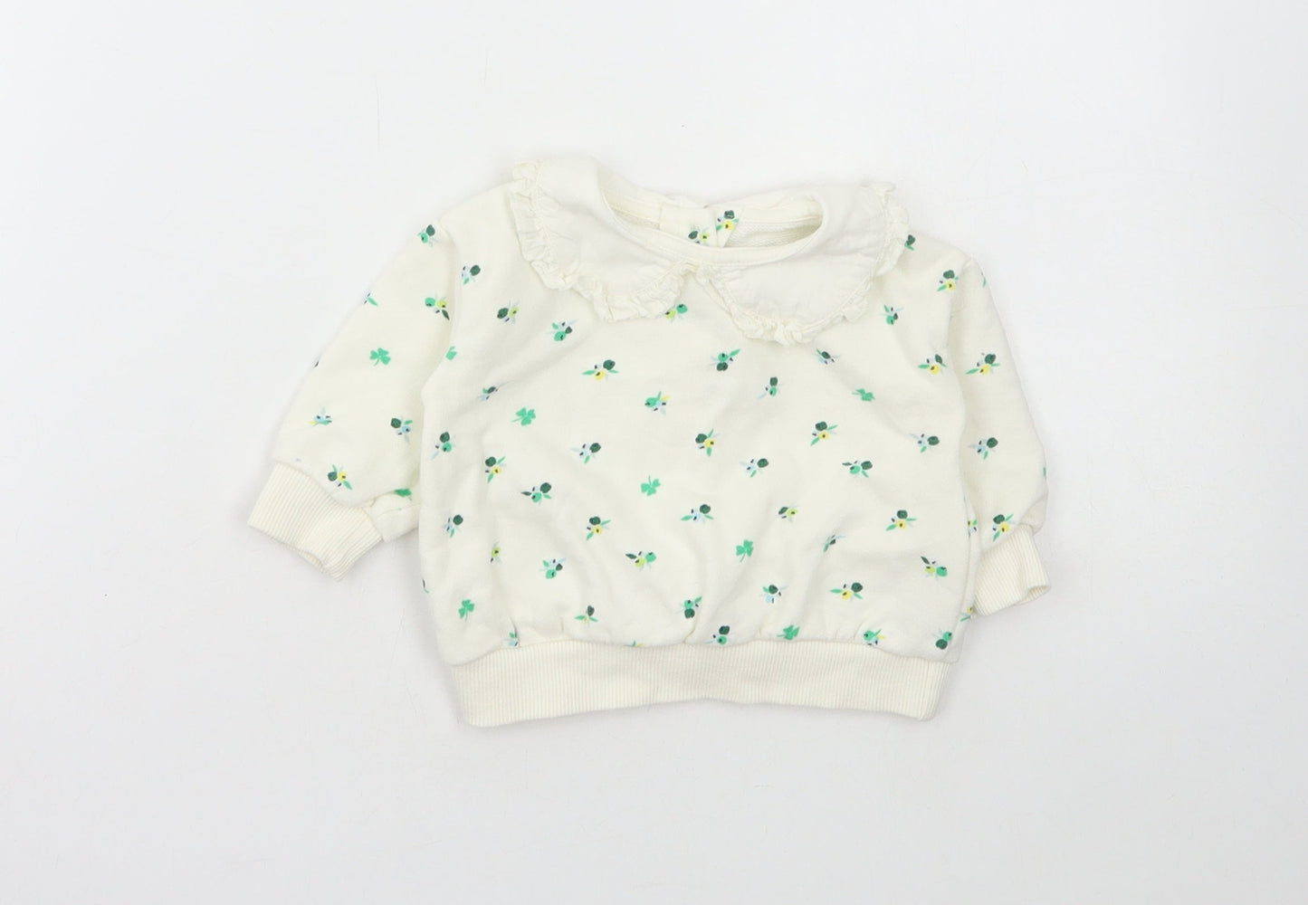 Leigh Tucker Girls White Floral Cotton Pullover Jumper Size 3-6 Months Snap