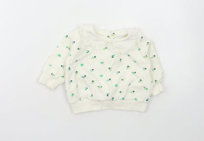 Leigh Tucker Girls White Floral Cotton Pullover Jumper Size 3-6 Months Snap