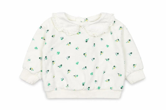 Leigh Tucker Girls White Floral Cotton Pullover Jumper Size 3-6 Months Snap