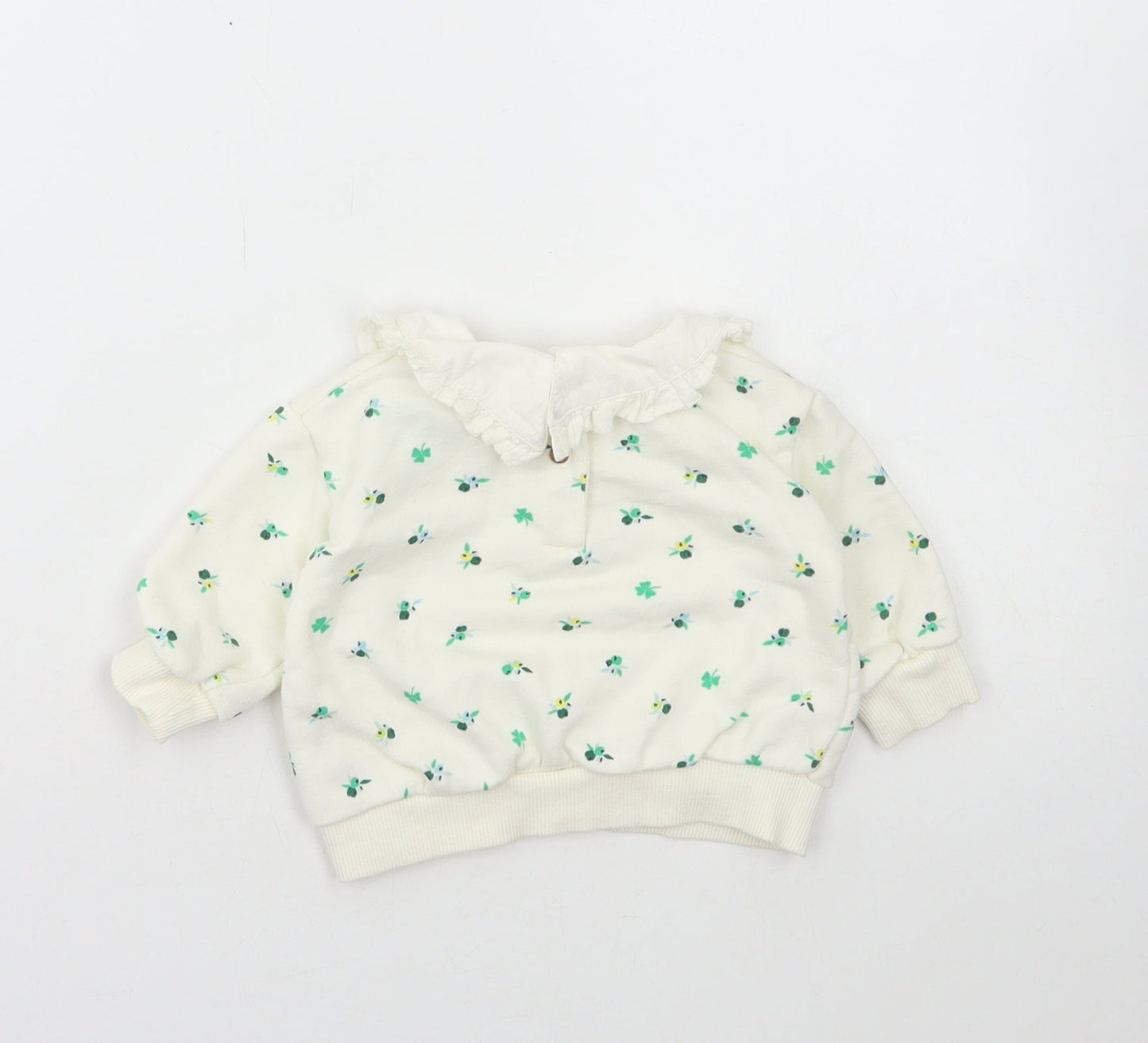 Leigh Tucker Girls White Floral Cotton Pullover Jumper Size 3-6 Months Snap