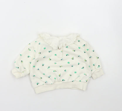 Leigh Tucker Girls White Floral Cotton Pullover Jumper Size 3-6 Months Snap