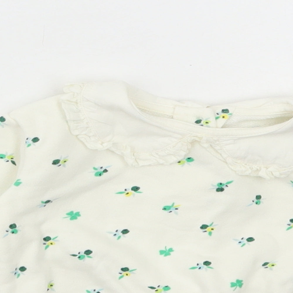 Leigh Tucker Girls White Floral Cotton Pullover Jumper Size 3-6 Months Snap