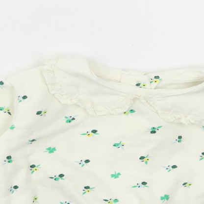 Leigh Tucker Girls White Floral Cotton Pullover Jumper Size 3-6 Months Snap