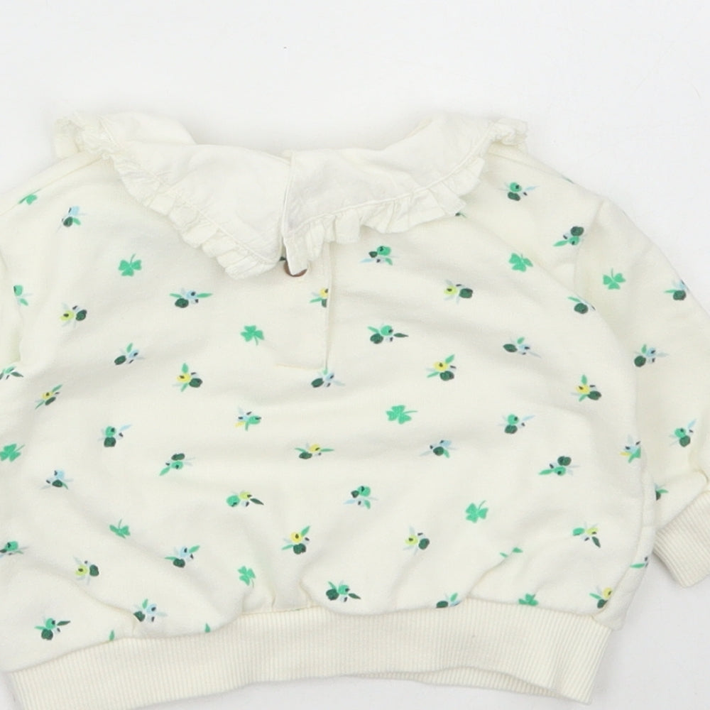 Leigh Tucker Girls White Floral Cotton Pullover Jumper Size 3-6 Months Snap