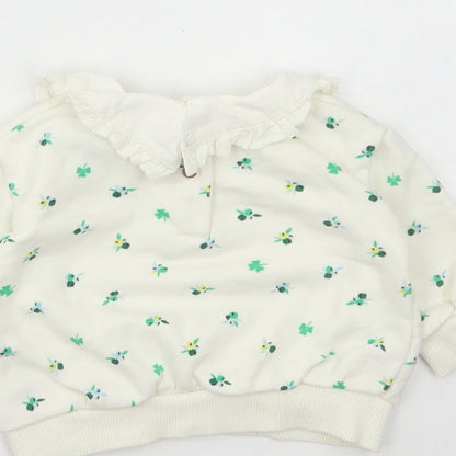 Leigh Tucker Girls White Floral Cotton Pullover Jumper Size 3-6 Months Snap