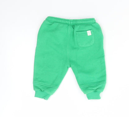 Leigh Tucker Boys Green Cotton Jogger Trousers Size 3-6 Months Drawstring