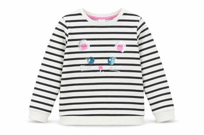 Preworn Girls White Striped Polyester Pullover Sweatshirt Size 6 Years Pullover - Mouse