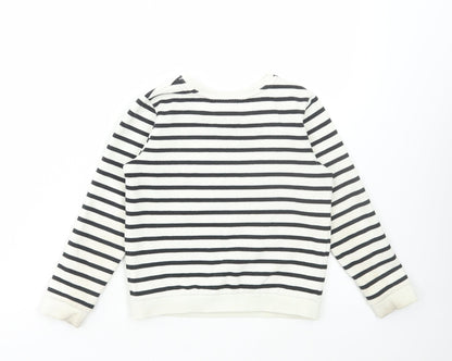 Preworn Girls White Striped Polyester Pullover Sweatshirt Size 6 Years Pullover - Mouse