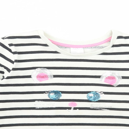 Preworn Girls White Striped Polyester Pullover Sweatshirt Size 6 Years Pullover - Mouse