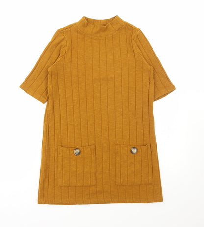 F&F Womens Yellow High Neck Viscose Tunic Jumper Size 6 - Ribbed