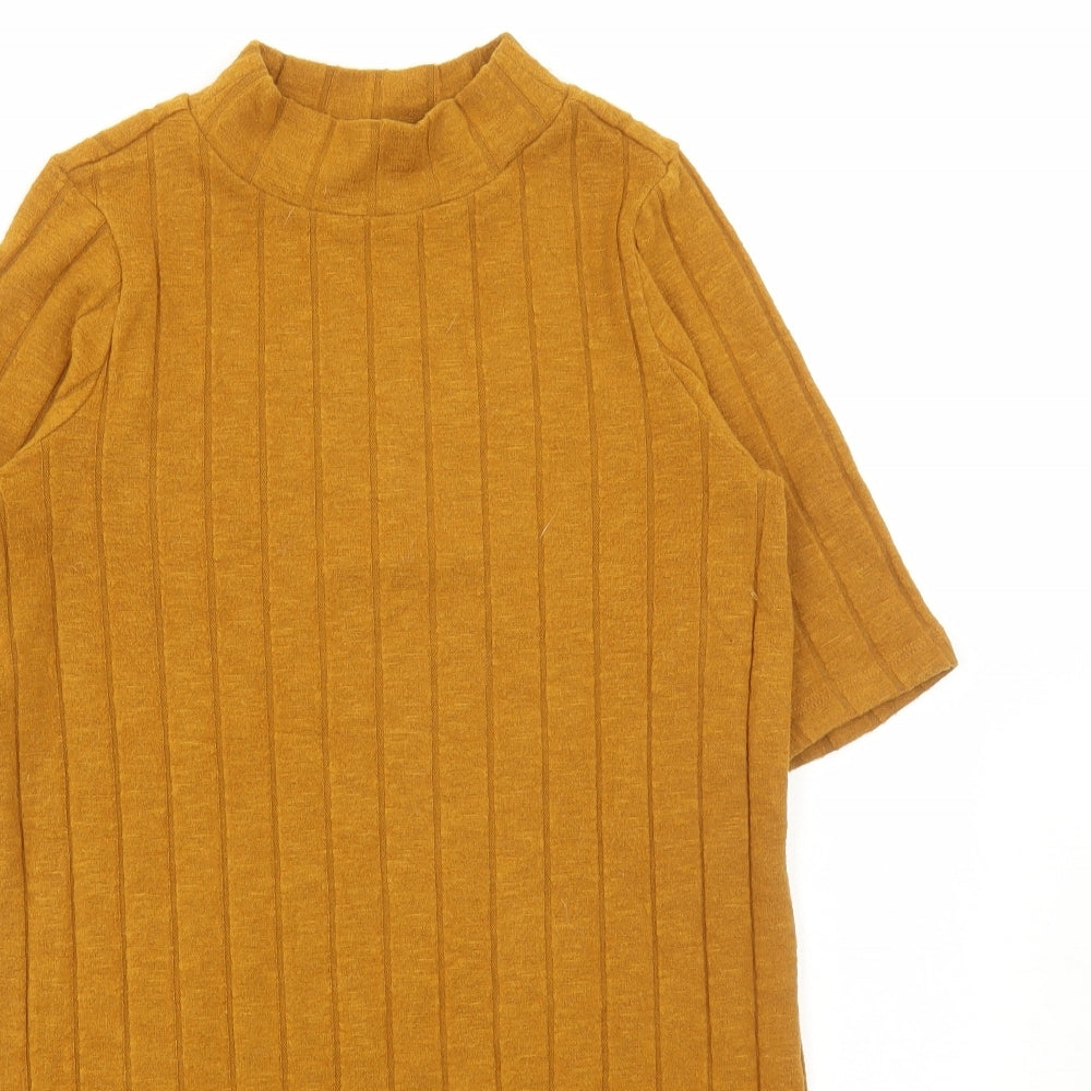 F&F Womens Yellow High Neck Viscose Tunic Jumper Size 6 - Ribbed