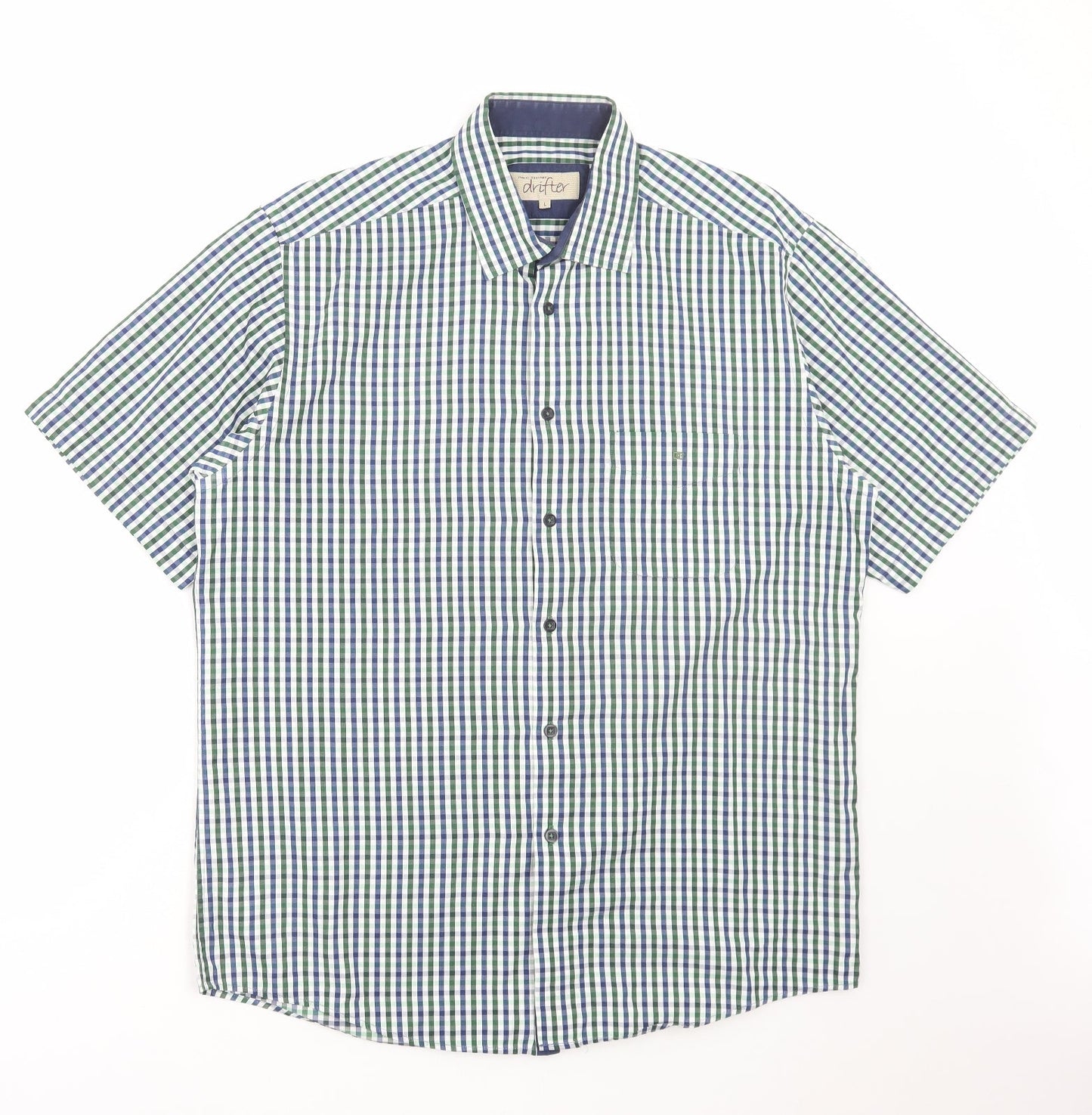 Mens UK Size L Drifter Green  Button-Up Short Sleeve Casual Shirt