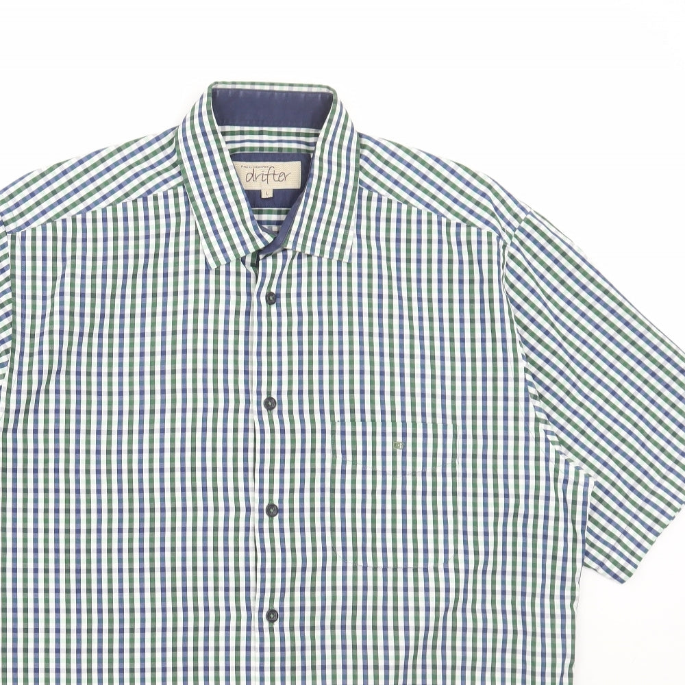 Mens UK Size L Drifter Green  Button-Up Short Sleeve Casual Shirt
