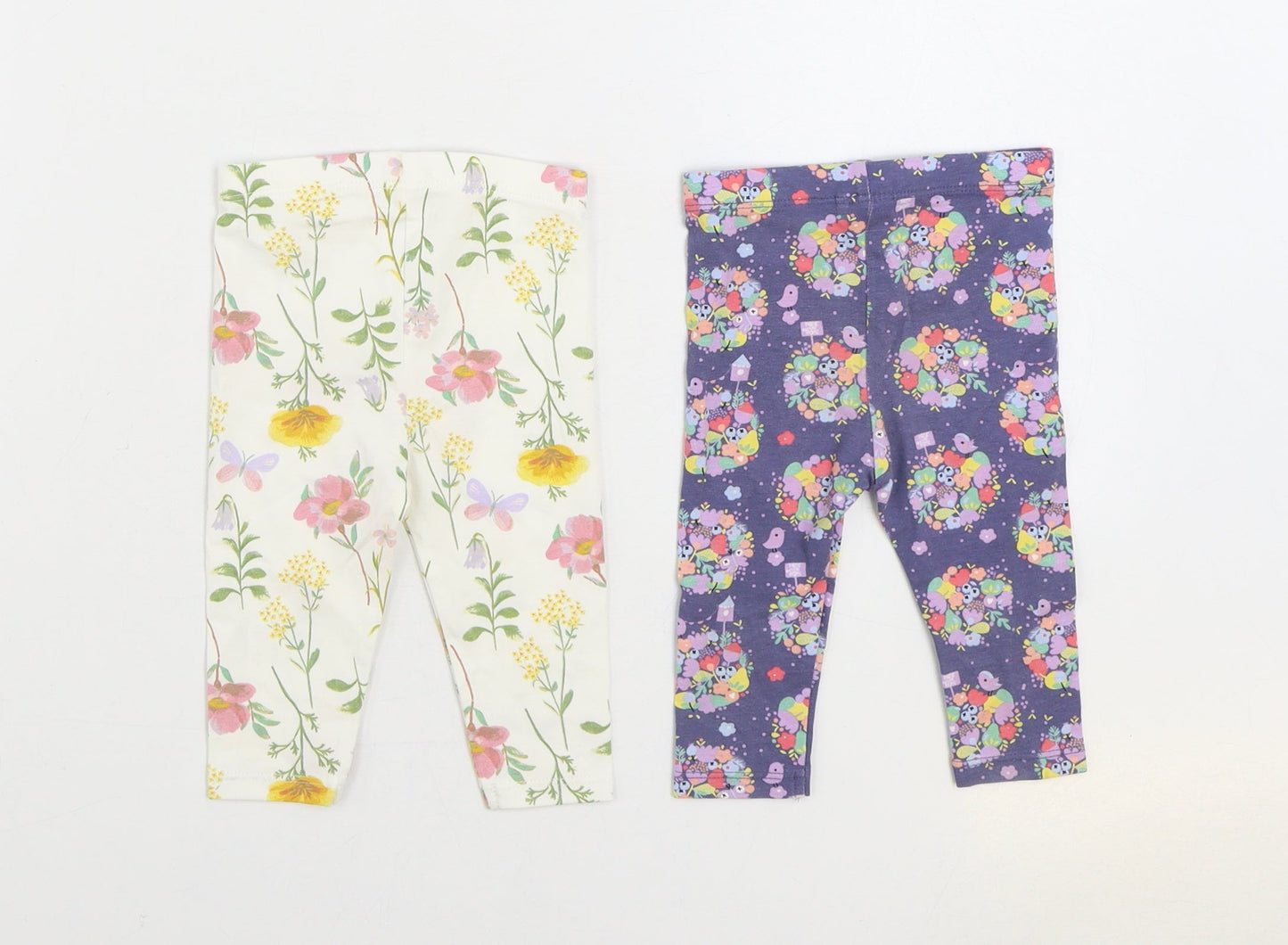 TU Girls Multicoloured Floral Cotton Jogger Trousers Size 3-6 Months Pullover - 2 Pack Leggings