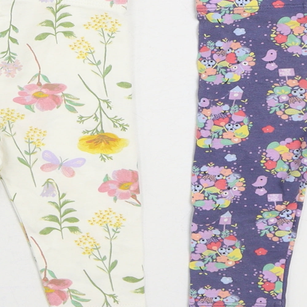 TU Girls Multicoloured Floral Cotton Jogger Trousers Size 3-6 Months Pullover - 2 Pack Leggings